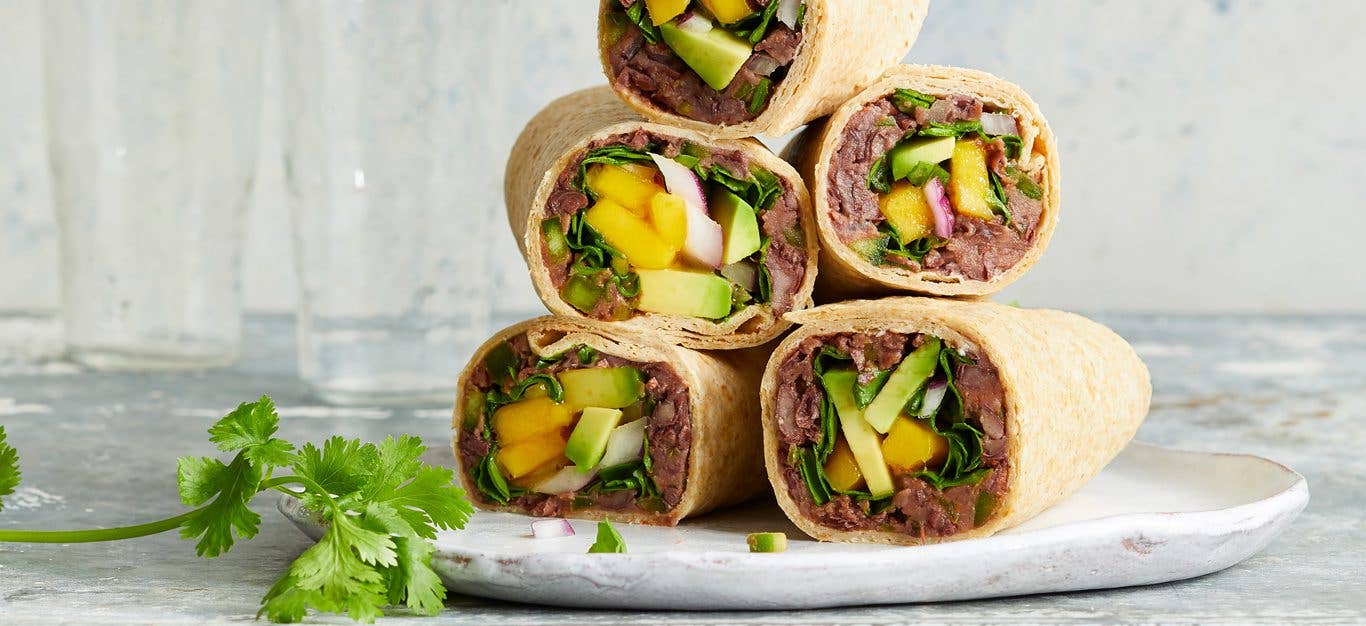 Black Bean-Avocado Wraps on a white plate