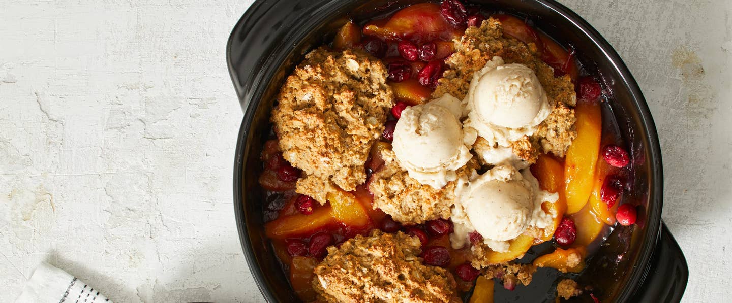 peach cranberry vegan cobbler