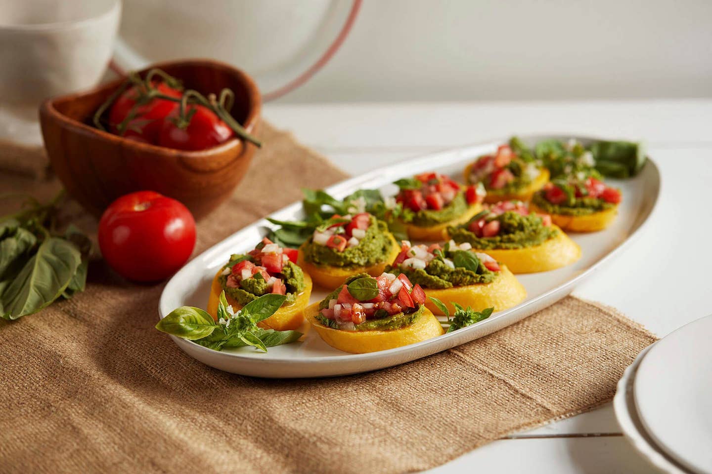 Polenta Crostini with Chickpea Pesto