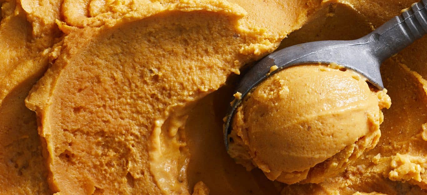 Pumpkin Ice Cream scooped into a ball