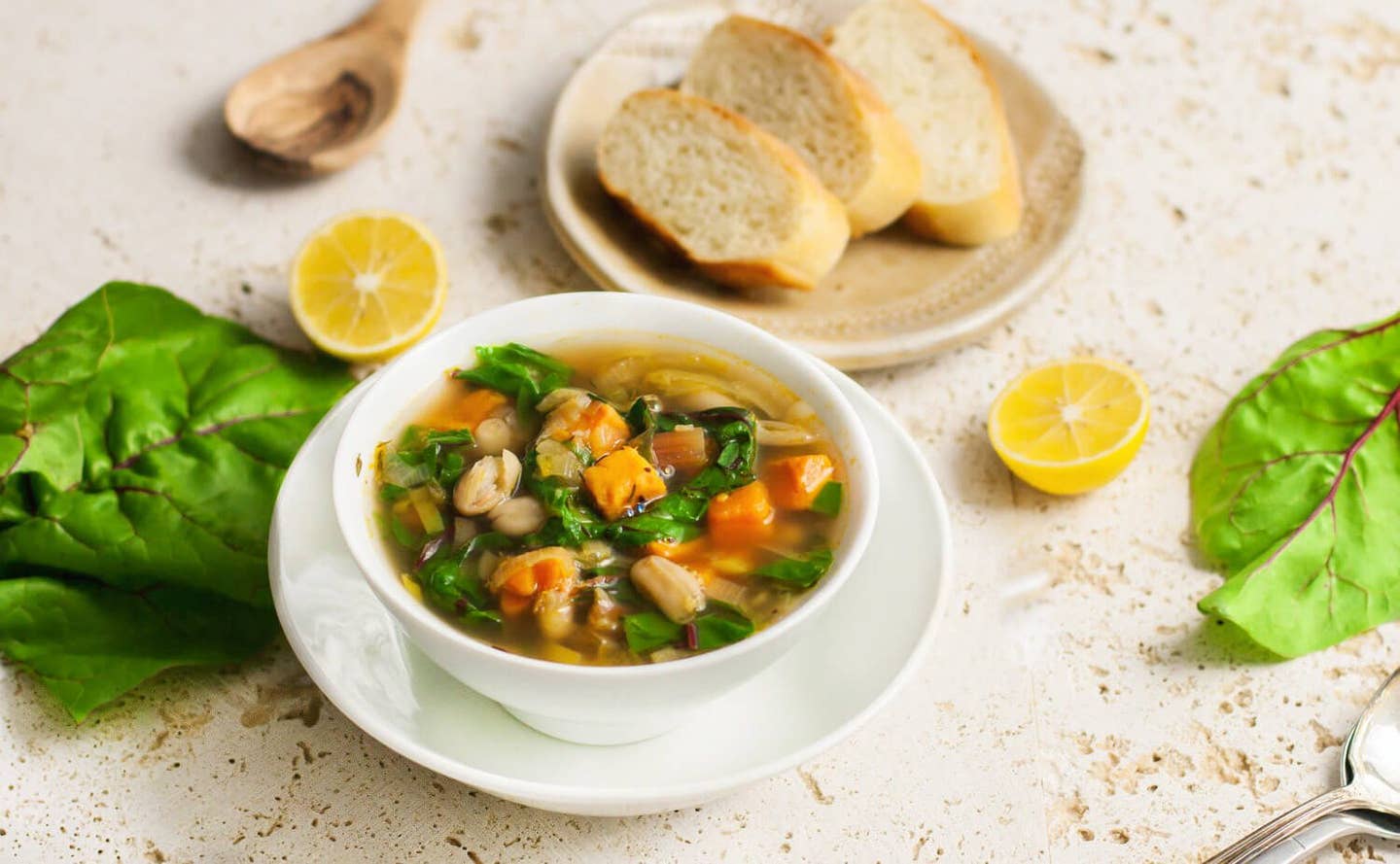 Sweet Potato Soup with Cannellini Beans and Rainbow Chard